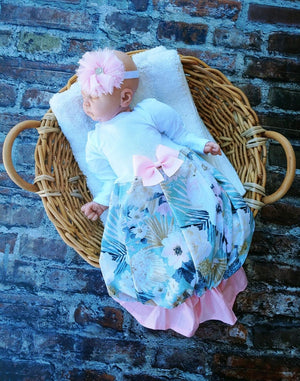 Baby Girl Gown with a Floral Print and Matching Headband