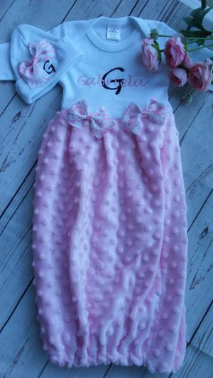Baby Girl Gown with Damask Print Gown and Hat Set