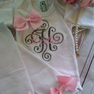 Monogrammed and Personalized Baby Girl Bodysuit with Leg Warmers