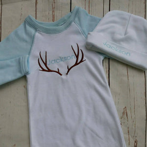 Personalized Baby Boy Coming Home Outfit with Deer Antlers